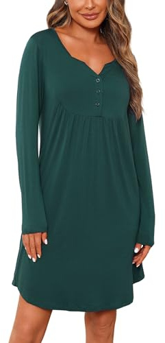 Jahetuul Chemise de Nuit Allaitement Chemise en Coton à Manches Longues Col en V Allaitement Maternité avec Bouton Vetement Robe Grossesse Femme Boutonnée Devant pour Femmes