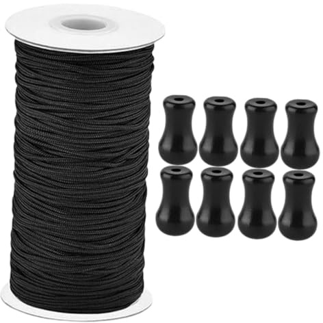 Cabilock Schnuraufwickler für Jalousien 10m Schwarz, 1 Satz Ersatzschnur | Polyester und Pom, Dekorativ, für Möbel und Deckenventilatoren, Innen, Restaurierung, Anpassbarkeit