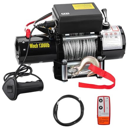 ISINEVER Elektrische Seilwinde 5909 kg 13000 lbs, 6 PS Power offroad Motorwinde 12V DC Elektrowinde kabellose/kabelgebundene Fernbedienung 4x4 Motorwinde Bergewinde Forst Seilzug mit Stahlseil