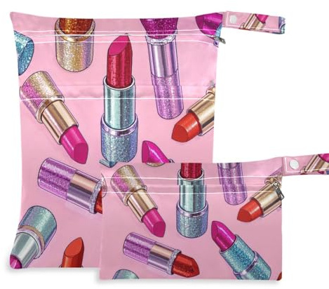 Amooorous Gefälschte Glitzer-Cartoon-Lippenstift-Tasche, wasserdicht, schmutzige Kleidung, 2 Stück, Reiseutensilien für Babys, mit Griffen zum Baden, Reisen