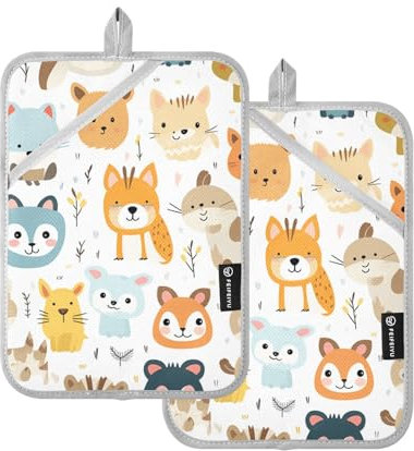 Niedliche Cartoon-Tier-Topflappen, 2er-Set, Baumwolle, hitzebeständig, Taschen-Topflappen-Set für Küche, Kochen, Backen, Grillen, 17,8 x 25,4 cm