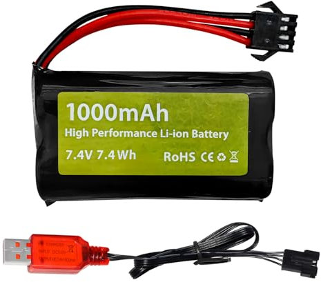ZYGY 7.4V 2S 1000mAh Li-ion Battery SM-4P Plug with USB Charger for M416 Electric Gel Bullet Toy Gun EC16 DE85 RC Toy Car Model Buggy Battery