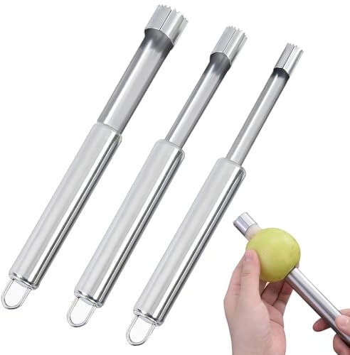 Pack of 3 Apple Corers, Professional Apple Corer Made of Stainless Steel with Hanging Eyelet, Removes Precise Core Casing of Apples and Pears, Apple Core Cutter, Fruit Corer (3 Sizes, 1 cm, 1.4 cm, 2