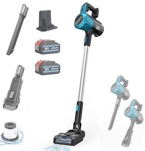 6-in-1 Kabelloser Akku-Staubsauger für Makita 18V Akku mit 45000Pa/550w/60Mins,Leichter Handstaubsauger mit 2PCS 5500mAh Batterien 0.6L Staubbehälter für Teppich, Hartböden, Tierhaare, Auto, Zuhause
