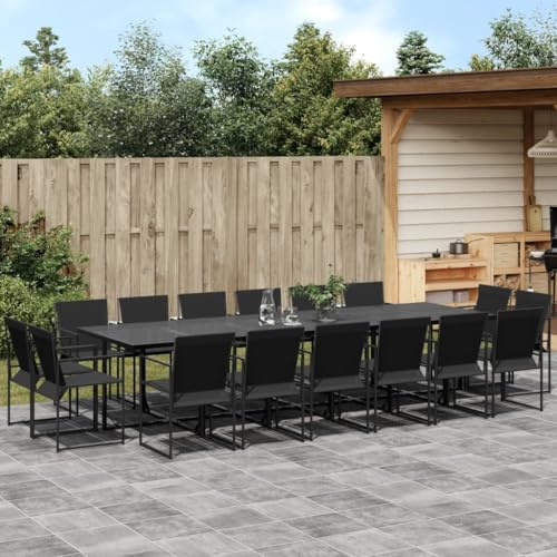 Snsowed 17-TLG. Garten-Essgruppe Schwarz Textilene, Esstisch Mit Stühlen Set, Gartenmöbel Sitzgruppe, Balkon Möbel, Gartenlounge Set, Terrassenmöbel, Balkonmöbel Set - 3295127