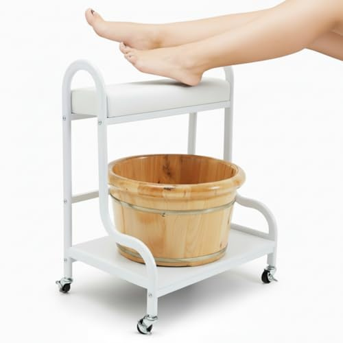 Geelin Chariot de pédicure, chariot de bain de pieds, chariot portable pour repos, massage, pédicure, tabouret avec coussin, fournitures de beauté, spa (blanc)