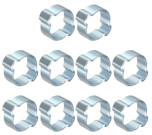 Kozelo 10Pcs Galvanized Steel Adjustable 15-18mm Double Ear Hose Clamps | Heavy Duty O Clip Crimp Rings, Zinc-Plated Two Ears Cinch Rings Crimp Pinch Fitting for Automotive, Tubing, Fuel