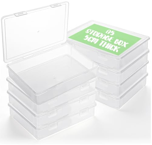 WOPPLXY 8 PCS A5 Plastic Storage Box with Lids, 23x17x5CM Clear Photo Storage Boxes Transparent Small Plastic Containers with Lid Craft Storage Case for Paper, Postcard, Filing and Organizing