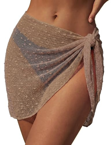 Ekouaer Sarong Wraps for Women Beach Cover Up Short Crochet Coverup Skirts | Sequin Sparkly Sarong Wrap Skirt, Beach Coverup Sarong, Various Ways to Wear, For Swimming, Beach, Vacation, Sea, and Pool