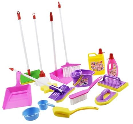 HEMOTON Ensemble Jouets Nettoyage Garçon et Filles 6 Pièces en Plastique Doux, Ménage Ludique pour Jeu D’Imitation, Développement Motricité, Accessoires Ménage pour Maison de Poupée,