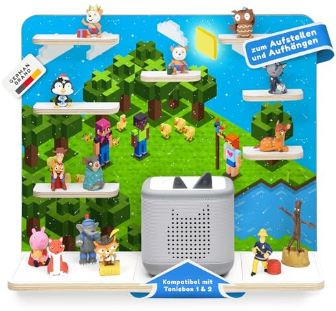 stadtecken Holzregal passend für Toniebox 2 I Geeignet für ca. 50 Tonies I Perfekte Aufbewahrung im Kinderzimmer I Regal zum Aufstellen oder Aufhängen (Pixelwald Abenteuer, Groß)