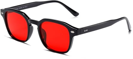 RUNHUIS Retro Quadratische Sonnenbrille, Vintage Rechteck Sonnenbrille für Damen Herren, Klassische Mode Brillen Schwarz/Rot