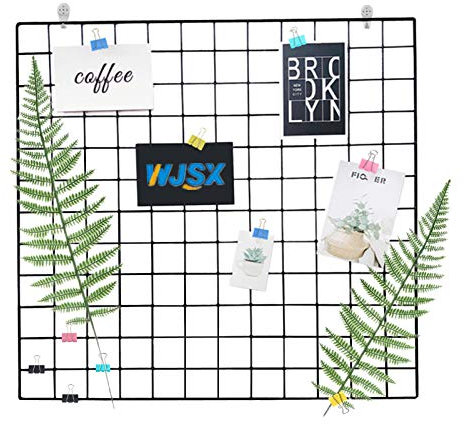 WJSX DIY Hierro Cuadrícula Panel/Foto Pared/Multifunción Metal Mesh/Pared Decoración/Colgando Foto Pared/Rejilla Creativa(23.5 * 23.5inch Negro)