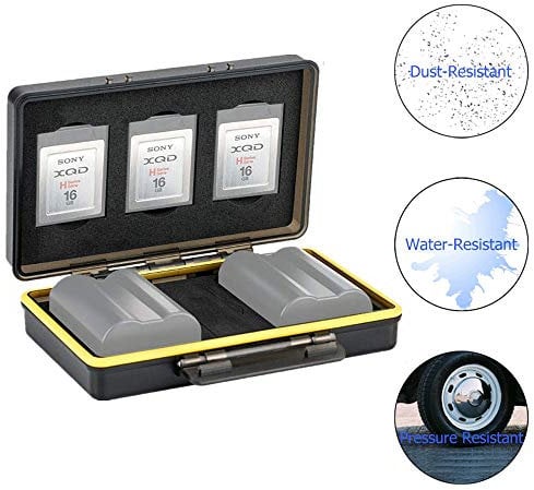 JJC Speicherkarten Schutzbox für 3 XQD Karten und 2 Slots Kompatibel mit Nikon EN-EL15 EN-EL15a EN-EL15b on Z6 Z7 D850 D7500 D810A D810 D800 D800E D750 D610 D500 D7200 D7100 D7000 Akku Tasche