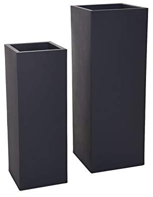 VIVANNO Pflanzkübel Blumenkübel Zink Metall Anthrazit 2er Set Block 80/65