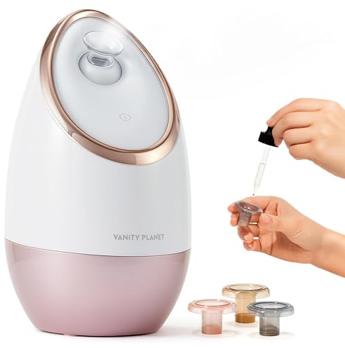 Vanity Planet Aira Ionic Facial Steamer (Rose Gold) - Pore Cleaner that Detoxifies, Cleanses and Moisturizes - Adjustable Nozzle, Water Tank with 3 Essential Oil Baskets