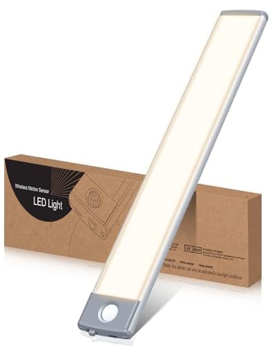 HIBOITEC Motion Sensor Closet Light 54 LED Under Cabinet Night Lighting, 2500mAh Rechargeable Ultra Thin Magnetic Closet Lighting, 350lm Led Wireless Lights for Kitchen, Stairs, Bedroom(Warm, 1Pack)