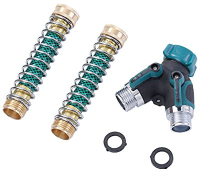 2 Way Garden Water Hose Tap Divider Splitter Auto Connector with Rubberized Grip with Hose Protection Connectorsfor Cleaning and Irrigation