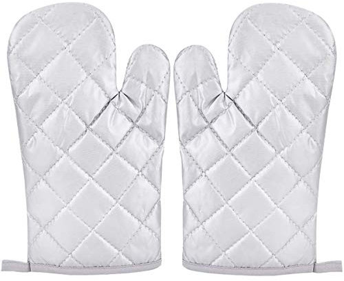 Ofenhandschuh Topfhandschuhe 2er Set Backhandschuhe Hitzebeständige Handschuhe bis zu 300℃ Anti-Rutsch Grillhandschuhe Geeignet für Kochen, Backen, Grillen(Silber)