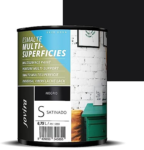 JOVIRA PINTURAS Esmalte Multisuperficies al Agua Satinado. Decora y protege superficies de difícil adherencia. (750 Mililitros, Negro)