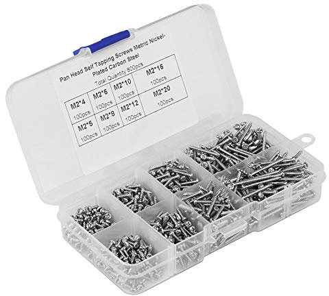 Vis à bois, M2 flat head screw, Vis Autotaraudeuse, flat head tapping screw assortment, vis taraudeuses à tête fraisée en acier au carbone avec boîte M2 x 4/5/6/8/10/12/16/20