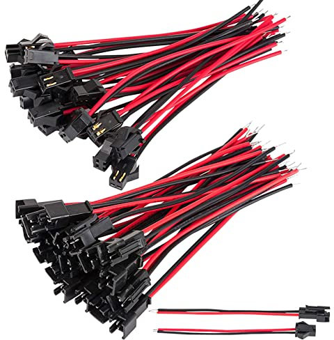 HUAZIZ 30 Pares Adaptador de Conector de Enchufe Macho y Hembra de 2 Pines 22 AWG JST SM con 150 mm Alambre de Cable Eléctrico,para Tira de Luz LED 3528 5050