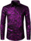 PARKLEES Camicia da uomo di lusso Paisley oro lucido stampato elegante slim fit button down, Zzcl48-nero Viola, S