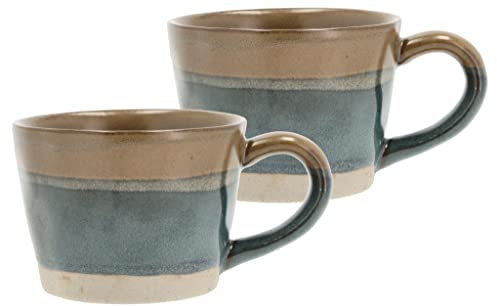 Villa Collection Evig Becher mit Henkel, Kaffeebecher, Kaffeetassen aus Porzellan, Durchm. 14 cm, Höhe 7,3 cm, 0,3 Liter, 2 Stück, 2er-Set, Blau/Braun