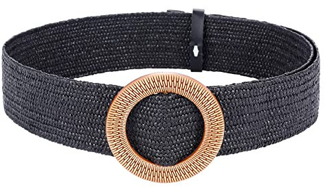 TBSCWYF Cinturones de Mujer, Cinturones de Cintura Elástico Tejido, Cinturón Flaco Bohemio con Hebilla de Madera Decorativo Casual Amplio Cinturilla Trenzada de Paja Damas Elegantes Jeans Vestido