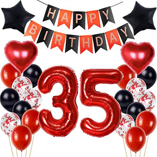 Luftballon 35. Geburtstag Frauen Dekoration,Schwarz Rot Tortendeko Geburtstag 35 Jahre Frau,Party Deko