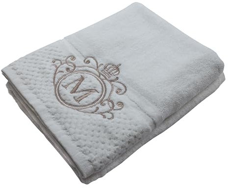DC DECORATORE HOME & STYLE Luxus Handtuch mit Bestickung - Initialen - Personalisiert - Baumwolle - Elegant - Dusch- und Badetuch - Frottee - Geschenkidee Hochzeit Jubiläum - 70x140cm – Weiß
