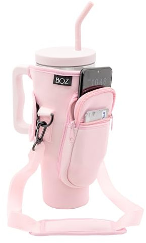 BOZ Sac à Bandoulière pour Bouteille d'eau, Porte Gobelet et Téléphone 1,2 L - Porte Gourde avec Sangle réglable Pratique pour Sports, Randonnée, Camping, Voyage, Protection en néoprène (Rose)