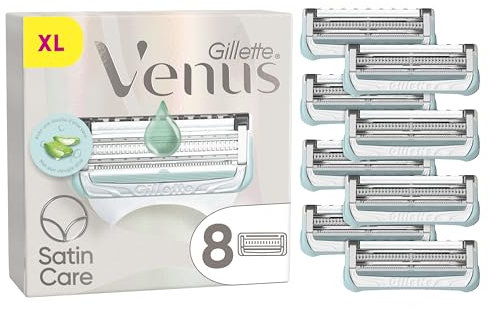 Gillette Venus Satin Care Pour La Peau Et Les Poils Pubiens, Lot De 8 Lames De Rechange, Recharges De Rasoir Avec Barre De Protection Et Lames Affutées, Rasage Doux Des Zones Intimes