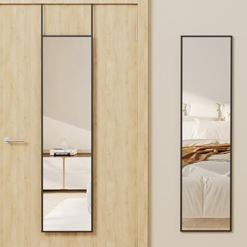 Warmiehomy Over Door Mirror Full Length, 28 * 118cm Door Hung Mirror, Black Wall Mounted Mirror for Living Room or Dressing Bedroom