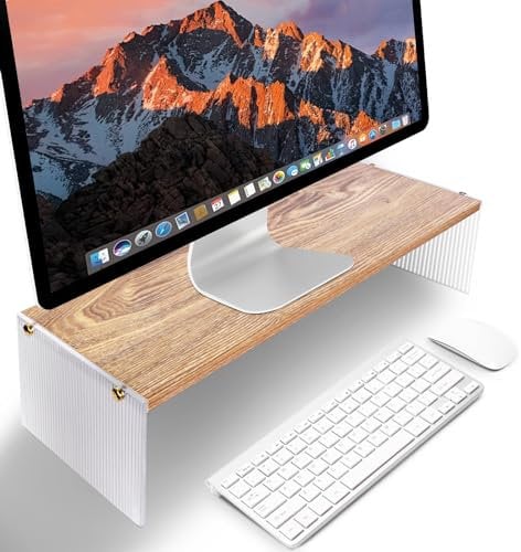 YGYQZ Desk Shelf Desk Extender Shelves,Computer Monitor Stand and Laptop Riser, Desktop Organizer for Office Accessories 1 Tier Wood Monitor Riser with Acrylic Legs Office Desk Shelf (Wood-Wavy)