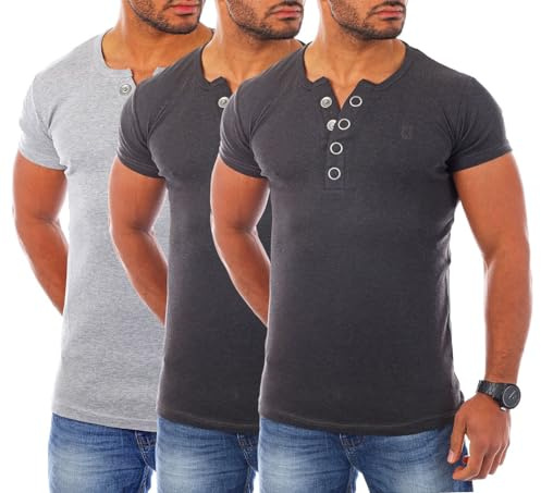 Young & Rich Herren Uni feinripp T-Shirt mit Knopfleiste Big Buttons große Knöpfe 1872