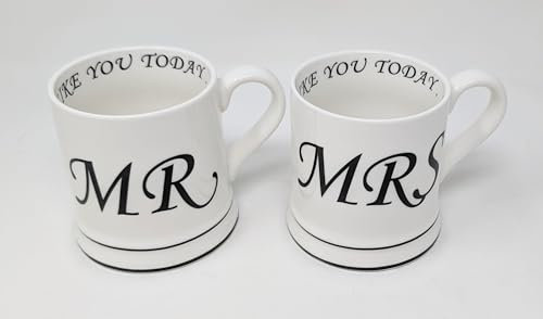 JRose Collections Mr and Mrs Coffee Mug Set - Porcelain Cups with Elegant Black Script – I Like You Today Printed Inside – Wedding Gift for Couples Anniversary Engagement Present JR5128