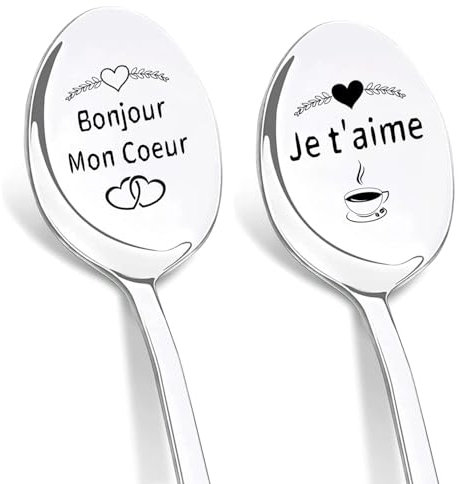 DIKARIYA Cadeau pour Couple, Cadeau Femme Anniversaire, Cuillère à Café, Cadeaux Couple Amoureux Bonjour Mon Coeur Cuillère pour Petit Ami Copines Cadeau Femme Homme Mariage Mr Mrs Idee Cadeau Couple