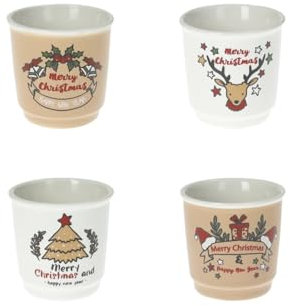 Brandani 80059 Bicchierino Pandizenzero Set 4 Pezzi in New Bone China - Bicchierini Natalizi in Ceramica con Motivo Pandizenzero - Capacità 6x6 cm
