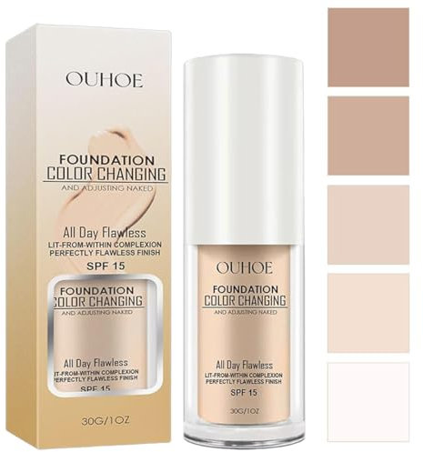 Farbwechselnde Foundation, Foundation Color Changing für Farbkorrektur, Farbwechsel Grundierung, Nude Concealer SPF15, gleichmäßigen Hautton, Universal Shade für alle Hauttypen, 30ML