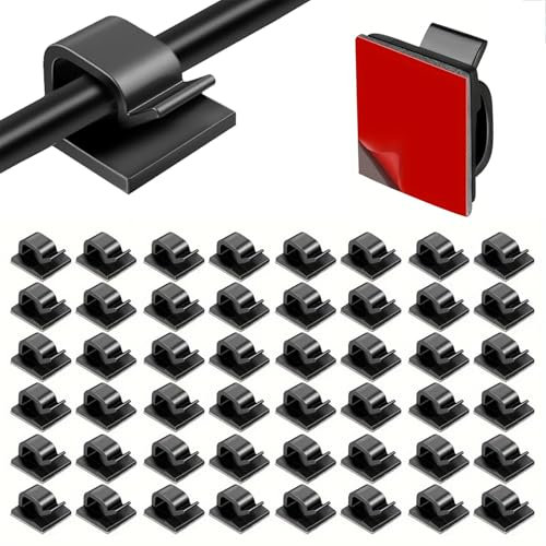 QZKJQDD Cable Clips Black, Sticky Cable Clips, Wire Clips for Cables, Adhesive Cable Management Clips, 50pcs