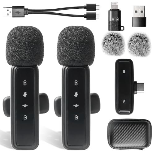 Micro cravate sans fil avec réduction du bruit, mini microphone à clipser Plug and Play, compatible avec iPhone, Android, type C et USB-C, pour l'enregistrement vidéo, le streaming en direct, YouTube