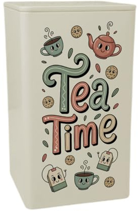 speecheese Tea Time Cartoon TeeDose 900ml mit lustigen Teetassen AufbewahrungsDose 900ml im witzigen Design für Teeliebhaber