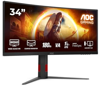 AOC CU34G4AD Gaming Monitor 34 Pulgadas 180Hz Panel Fast VA, 1ms GtG, HDR10, Altura Ajustable, (3440x1440 HDMI 2X 2.0 DP 1x 1.4) Negro