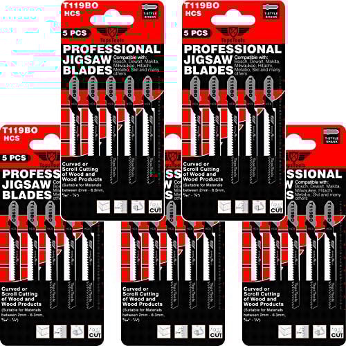 25 x TopsTools T119BO Curved or Scroll Cutting Jigsaw Blades for Wood