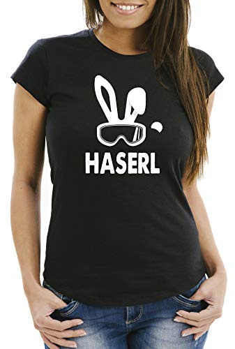 MoonWorks® Damen T-Shirt Ski-Haserl Ski-Hase Après Ski Party Ski-Fahrer Snowboard-Fahrer Slim Fit