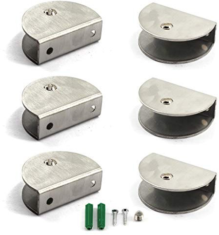 Flomore Soporte de Abrazadera de Vidrio de Acero Inoxidable Plateado, 6 Unidades, 6-10 mm de Grosor, Perfecto para Vidrio y Tablero de Madera
