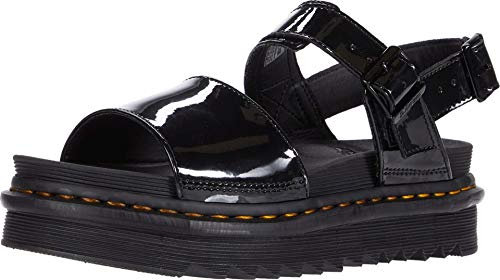 Dr. Martens Damen Voss Sandale, Schwarze Lack-Lamper, 42 EU