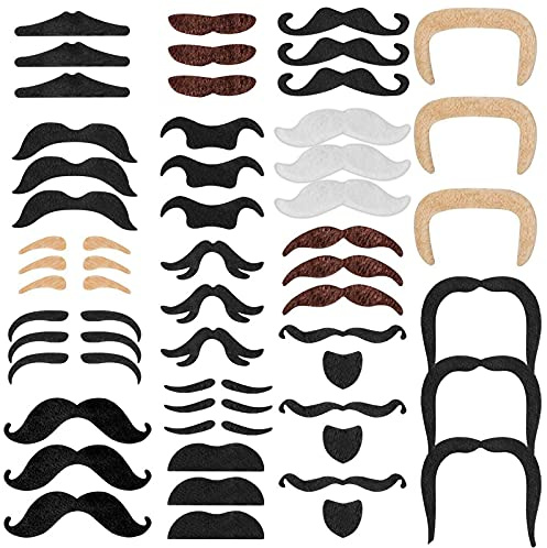 SONEER 48 Pack Fake Moustache,Self-Adhesive Novelty Mustache | for Masquerade Party Favor, Birthday party,Costume and Performance