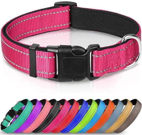 Joytale Collare Cane Riflettente,Imbottito e Morbido,Regolabile Nylon Collari per Cani Media,Rosa caldo,35-50cm